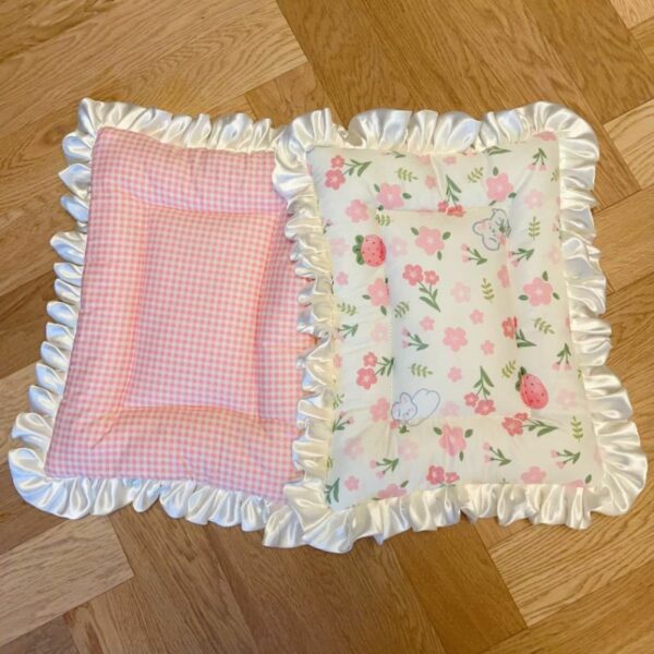 Cotton Pet Bed Set - Scratch-Resistant Dog & Cat Cushion with Lace Trim - Image 5