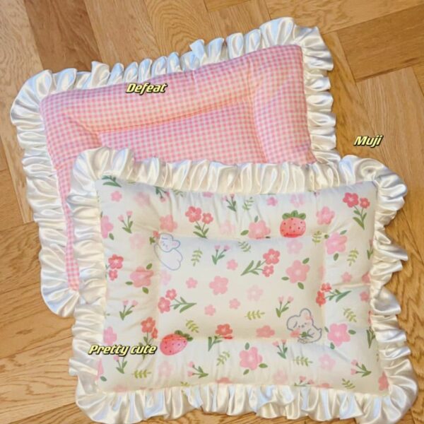 Cotton Pet Bed Set - Scratch-Resistant Dog & Cat Cushion with Lace Trim - Image 2