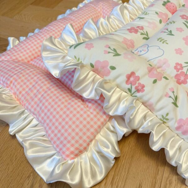 Cotton Pet Bed Set - Scratch-Resistant Dog & Cat Cushion with Lace Trim